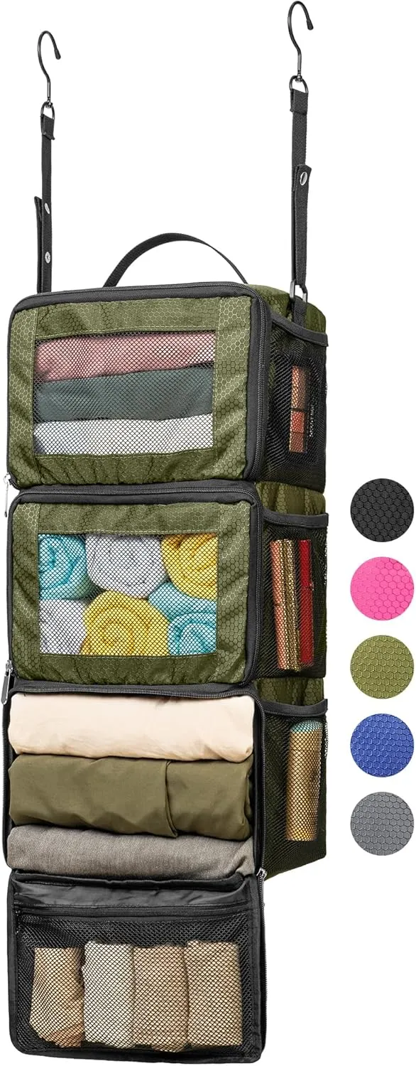 Suitcase Organizer, HangingTravel Organizer Carry On Luggage Organizer, Portable Hanging Shelves Packing Cubes for Cruise Ship Essentials, Small, Green