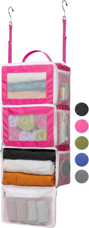 Suitcase Organizer, HangingTravel Organizer Carry On Luggage Organizer, Portable Hanging Shelves Packing Cubes for Cruise Ship Essentials, Small, Pink