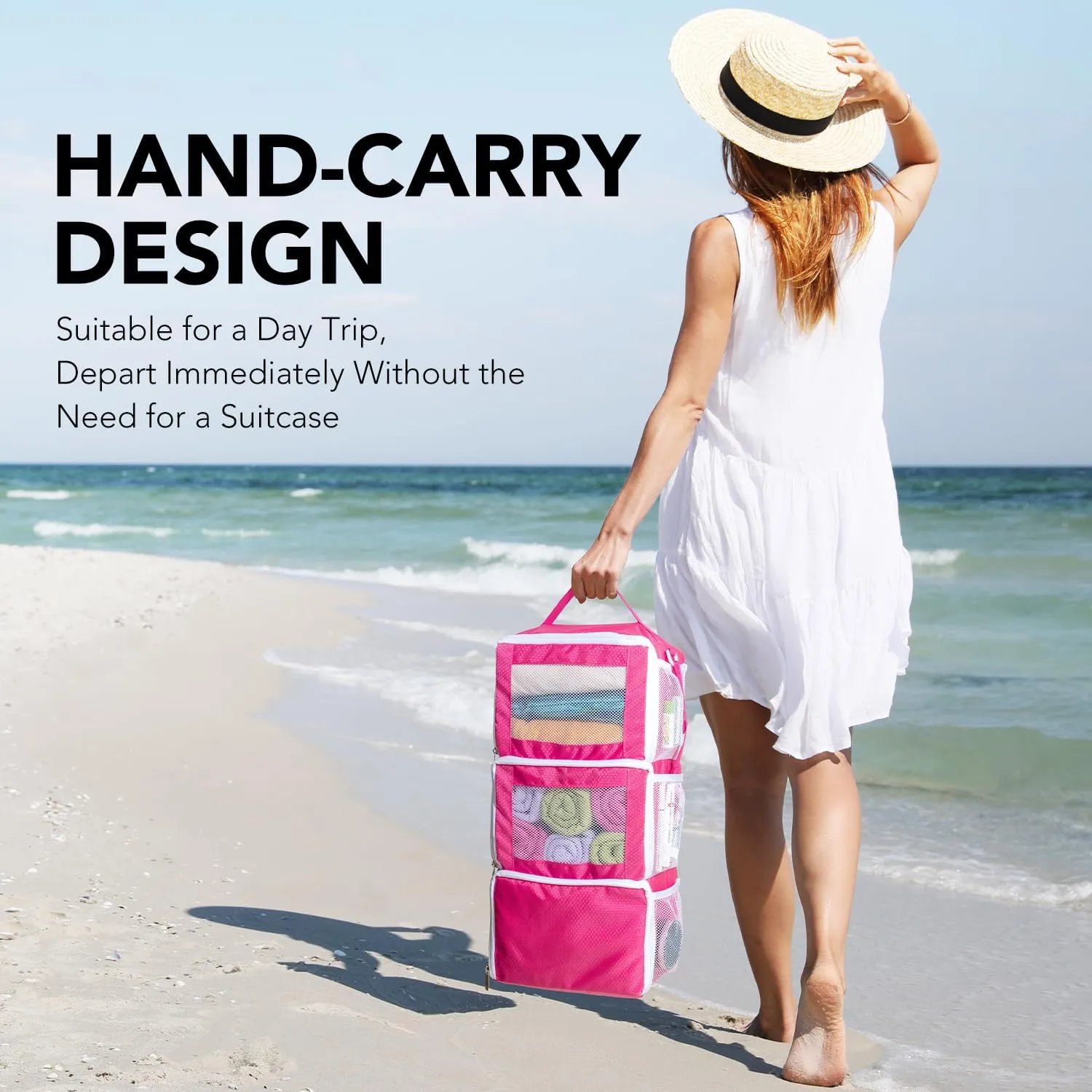 Suitcase Organizer, HangingTravel Organizer Carry On Luggage Organizer, Portable Hanging Shelves Packing Cubes for Cruise Ship Essentials, Small, Pink