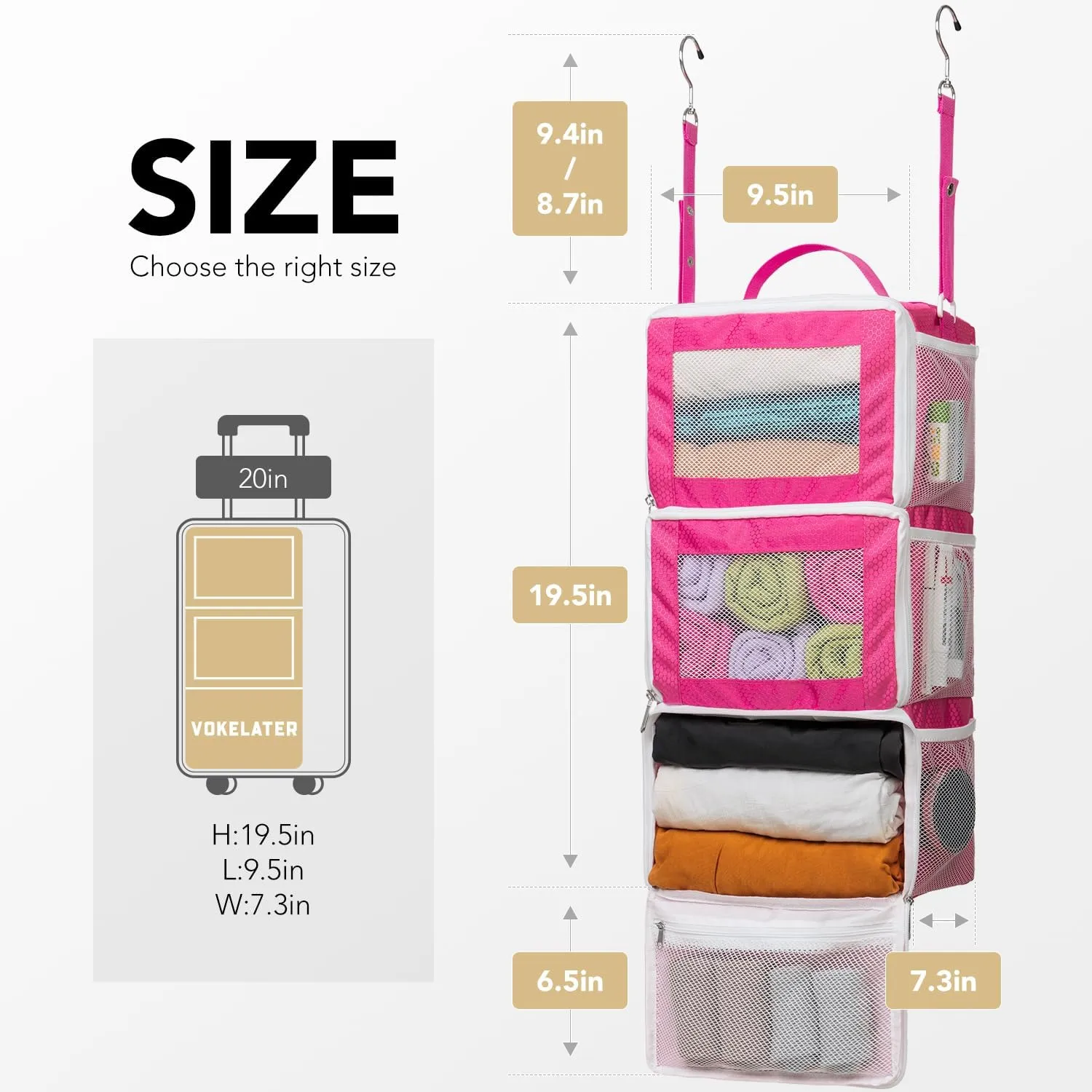 Suitcase Organizer, HangingTravel Organizer Carry On Luggage Organizer, Portable Hanging Shelves Packing Cubes for Cruise Ship Essentials, Small, Pink