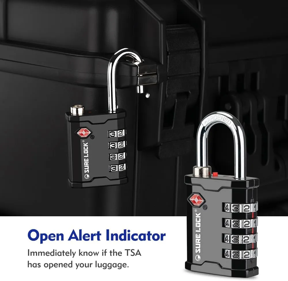 SURE LOCK TSA Accepted Heavy Duty Big Combination Luggage Padlock for Gun Cases, Transporting Equipment Cases in Trade Show, Music and Medical Industries (2, Black)