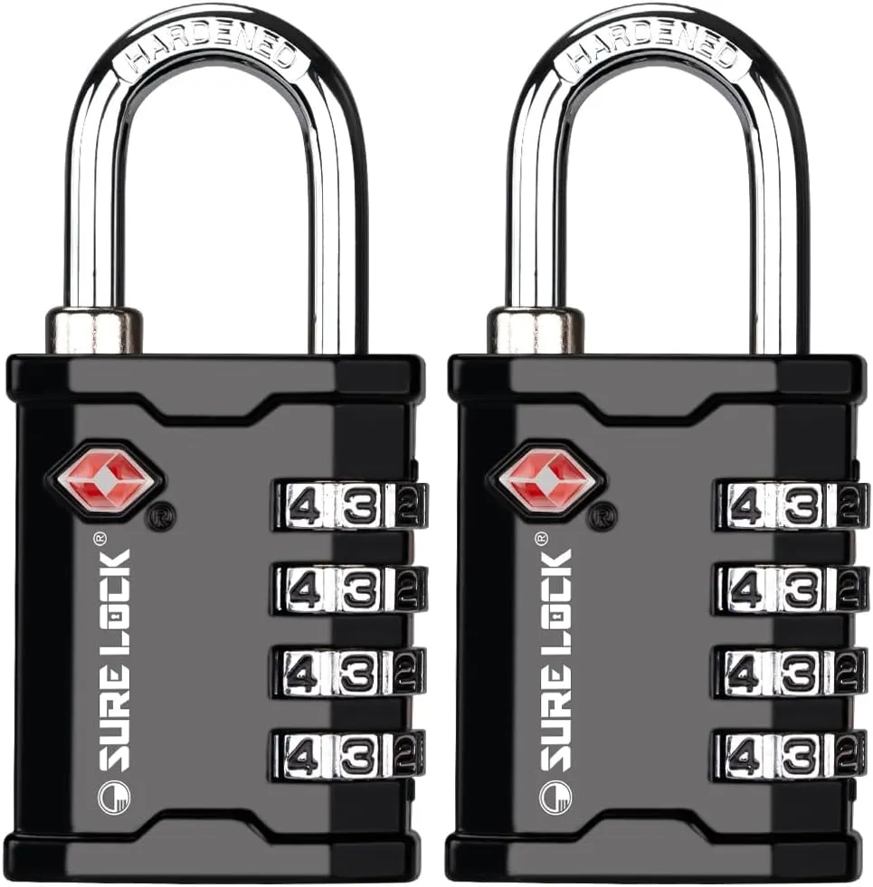 SURE LOCK TSA Accepted Heavy Duty Big Combination Luggage Padlock for Gun Cases, Transporting Equipment Cases in Trade Show, Music and Medical Industries (2, Black)