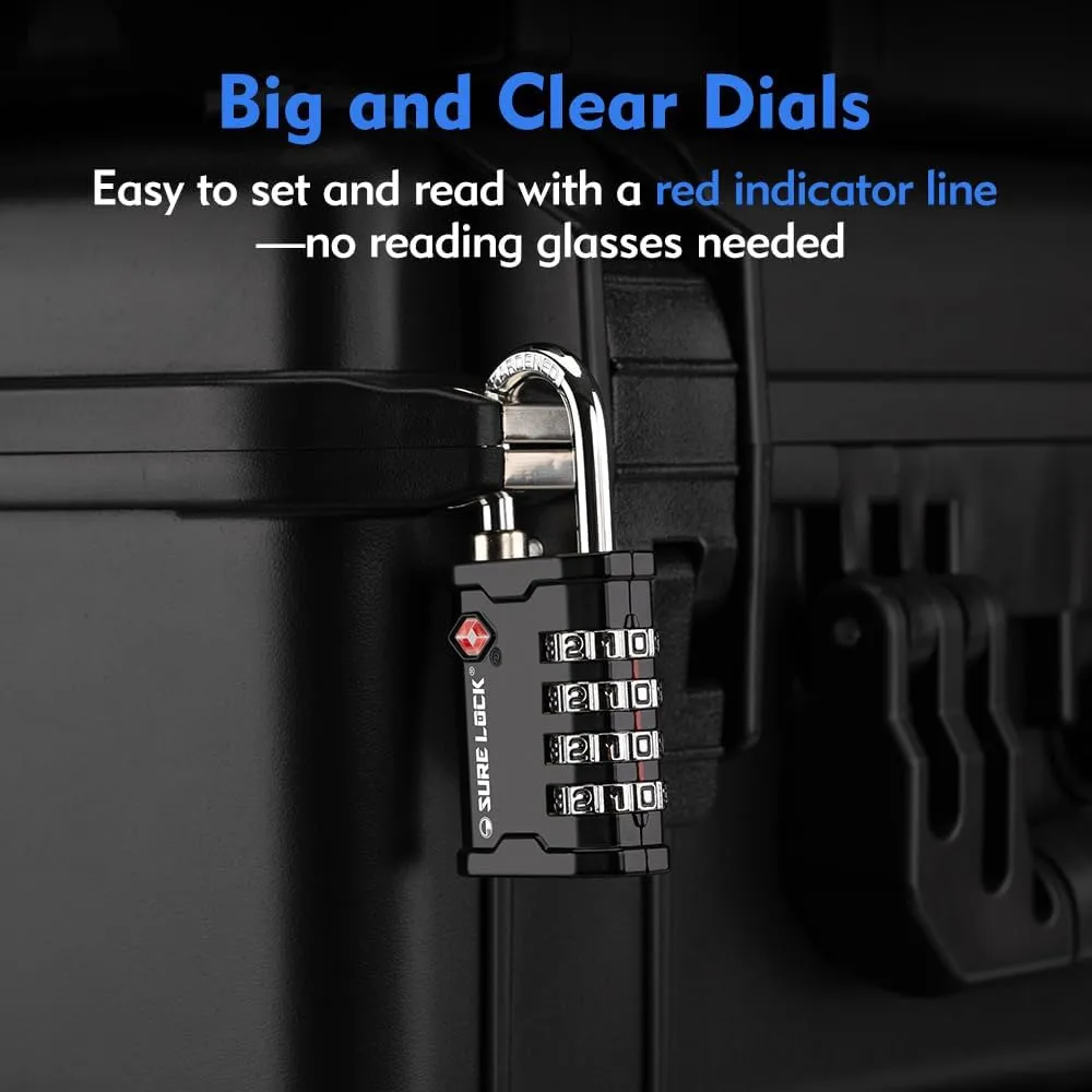 SURE LOCK TSA Accepted Heavy Duty Big Combination Luggage Padlock for Gun Cases, Transporting Equipment Cases in Trade Show, Music and Medical Industries (2, Black)