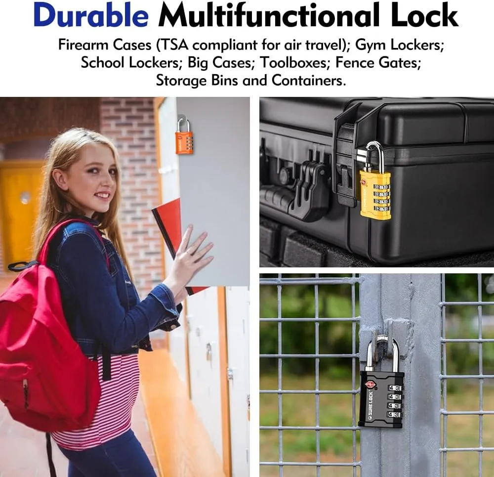SURE LOCK TSA Accepted Heavy Duty Big Combination Luggage Padlock for Gun Cases, Transporting Equipment Cases in Trade Show, Music and Medical Industries (2, Black)