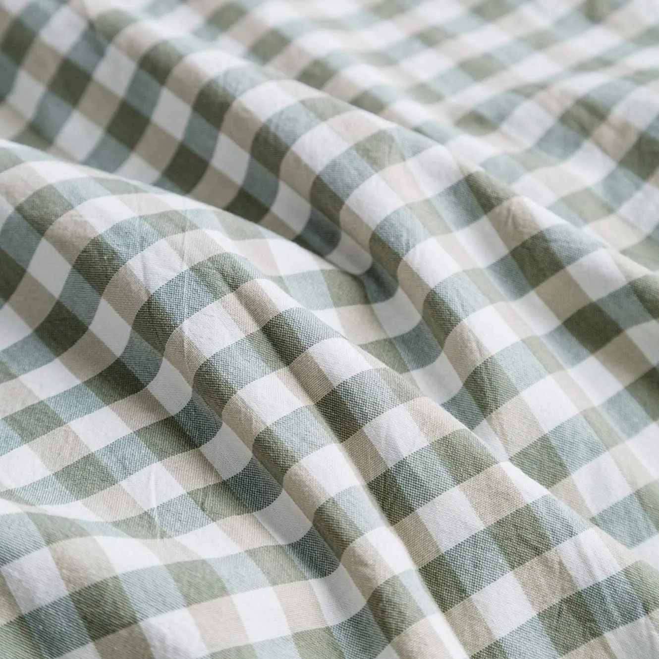 SUSYBAO Green Gingham Duvet Cover King Size 100% Washed Cotton Grid Duvet Cover Set 3 Pieces 1 Green Plaid Duvet Cover with Zipper Ties 2 Pillow Cases Luxury Green Gingham Grid Bedding Set Breathable