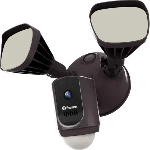 Swann Wi-Fi 1080p Waterproof Motion Activated FloodLight Camera with Night Vision, Heat Sensing, 2-Way Talk, Dimmable 2400 Lumens, Wide 125 Degree Viewing, Free Cloud & Local Recording