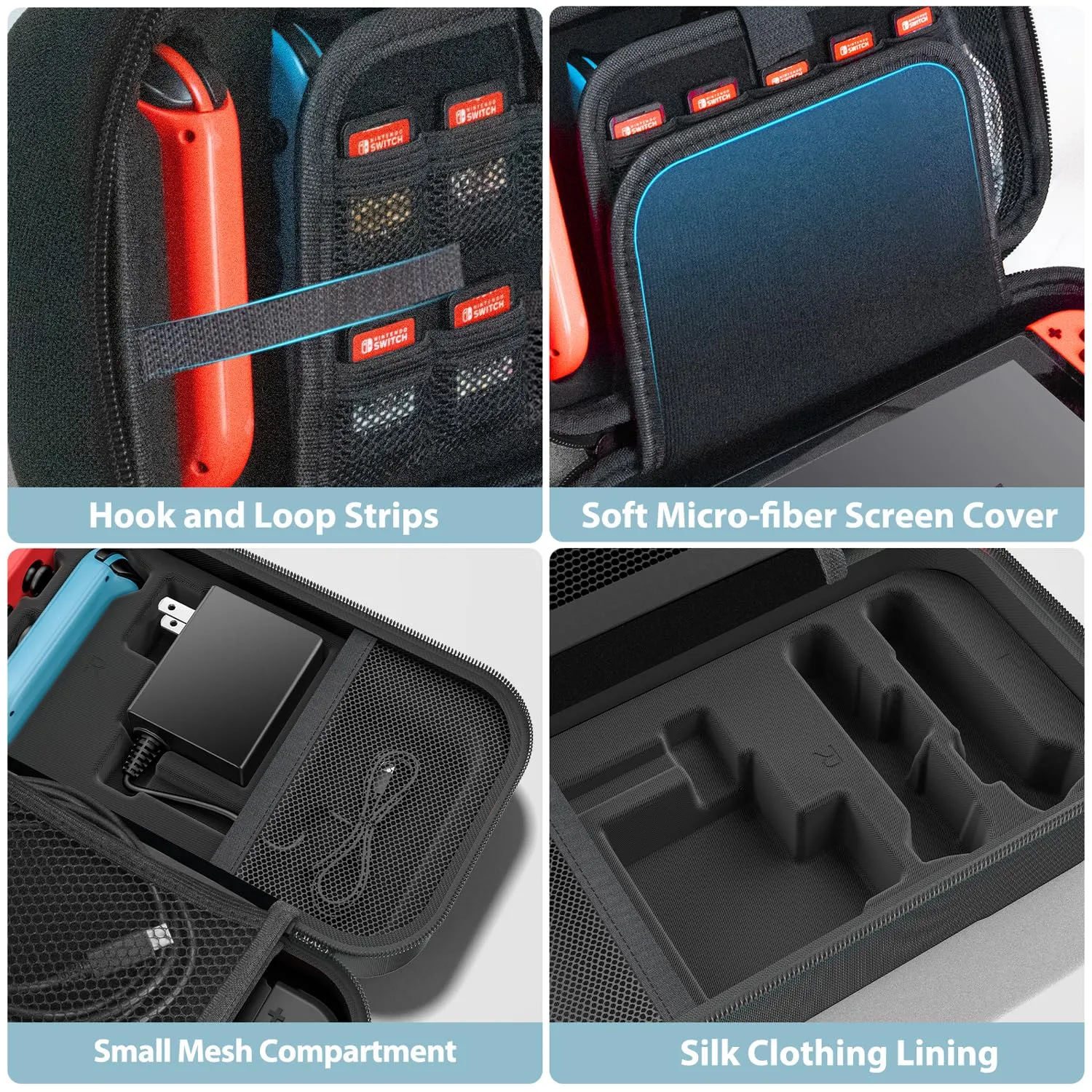 Switch OLED Carrying Case Compatible with Nintendo Switch/OLED Model, Portable Switch Travel Carry Case Fit for Joy-Con and Adapter, Hard Shell Protective Switch Pouch Case with 20 Games, Black