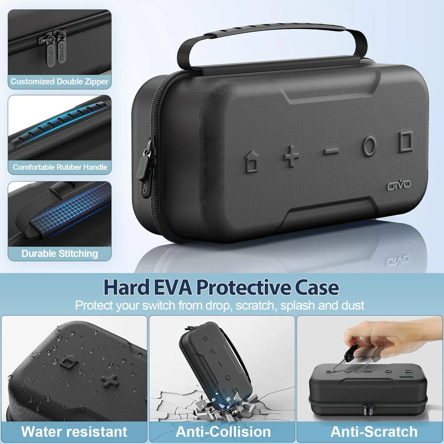 Switch OLED Carrying Case Compatible with Nintendo Switch/OLED Model, Portable Switch Travel Carry Case Fit for Joy-Con and Adapter, Hard Shell Protective Switch Pouch Case with 20 Games, Black