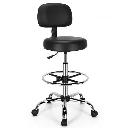 Swivel Drafting Chair with Retractable Mid Back and Adjustable Foot Ring-Black -