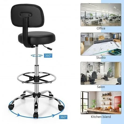 Swivel Drafting Chair with Retractable Mid Back and Adjustable Foot Ring-Black -