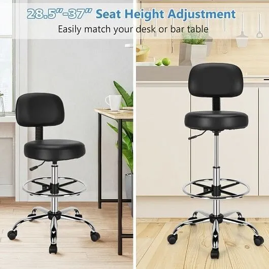 Swivel Drafting Chair with Retractable Mid Back and Adjustable Foot Ring-Black -