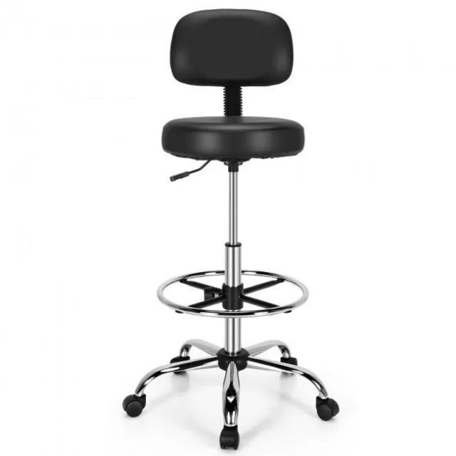 Swivel Drafting Chair with Retractable Mid Back and Adjustable Foot Ring-Black -