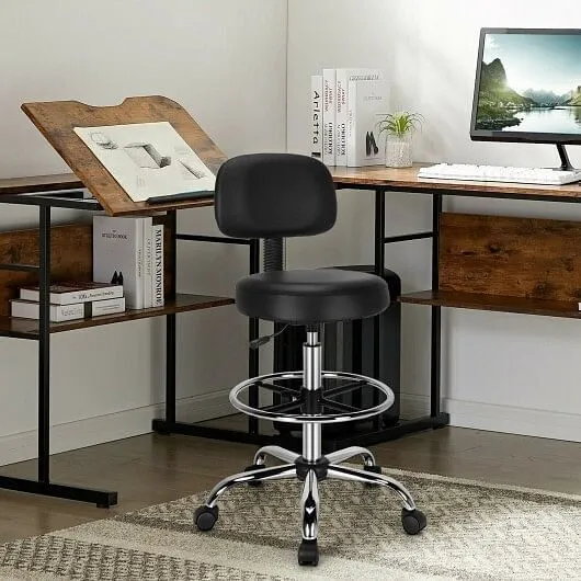 Swivel Drafting Chair with Retractable Mid Back and Adjustable Foot Ring-Black -