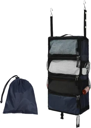 TABITORA Travel Luggage Organizer Hanging Packing Cubes Portable Hanging Shelves Carry on Closet for Suitcase with 2 Hooks,Collapsible(Navy,S)