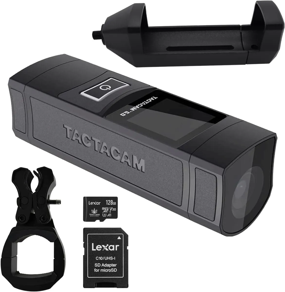 TACTACAM 6.0 Action Camera, 4k 60 FPS, 8X Zoom, Waterproof, Integrated Image Stabilization, One Touch Operation (6.0)   Lexar 128GB Micro SD Card   Mount (Stabilizer Mount   Clamp Mount)