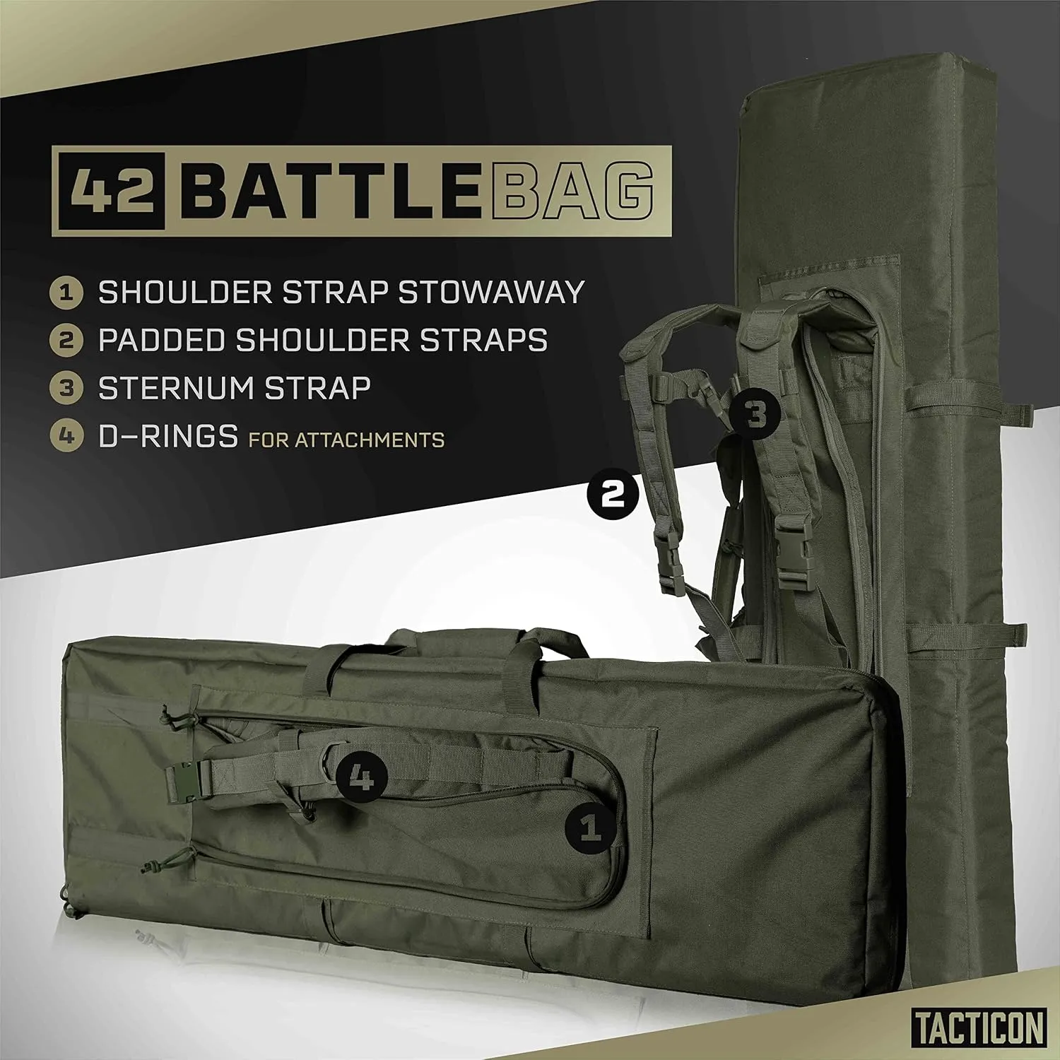 Tacticon Double Rifle Bag | 2 Hard Rifles   2 Pistols Tuckable Backpack Straps | Tactical Cases & Bags | Disabled Combat Veteran Owned Company | Waterproof Padded Carrying Case for Long Gun Storage