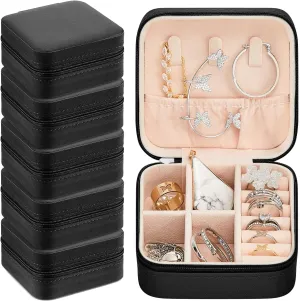 Taiyin 6 Pcs Travel Jewelry Case Organizer Bridesmaid Gift Boxes Mini Storage Organizer Box(Black)