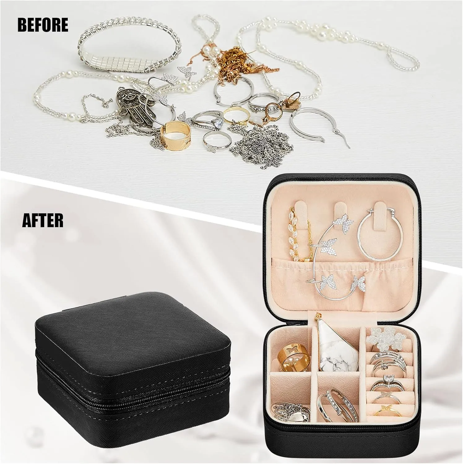 Taiyin 6 Pcs Travel Jewelry Case Organizer Bridesmaid Gift Boxes Mini Storage Organizer Box(Black)