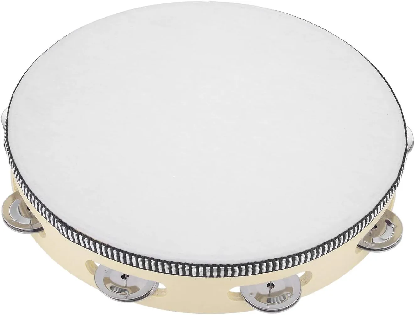 Tambourine for adults 10 inch Hand Held Drum Bell Birch Metal Jingles Percussion Gift Musical Educational Instrument for Church KTV Party (10 inch)