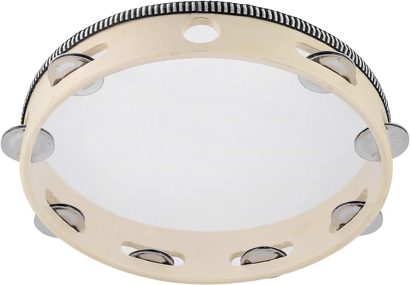 Tambourine for adults 10 inch Hand Held Drum Bell Birch Metal Jingles Percussion Gift Musical Educational Instrument for Church KTV Party (10 inch)