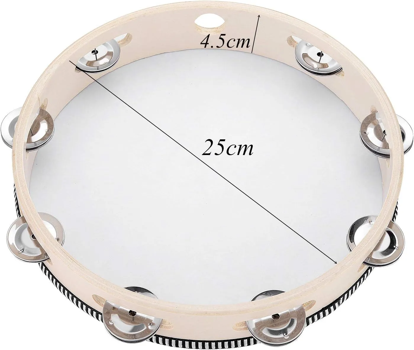 Tambourine for adults 10 inch Hand Held Drum Bell Birch Metal Jingles Percussion Gift Musical Educational Instrument for Church KTV Party (10 inch)