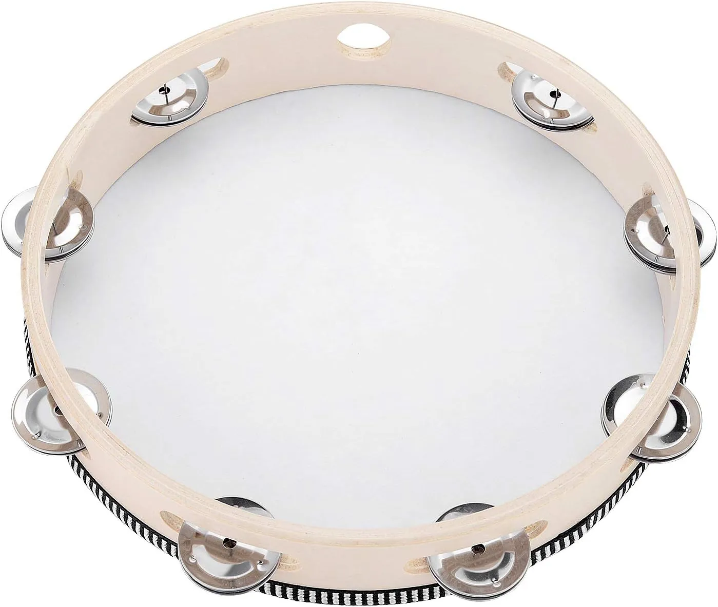 Tambourine for adults 10 inch Hand Held Drum Bell Birch Metal Jingles Percussion Gift Musical Educational Instrument for Church KTV Party (10 inch)