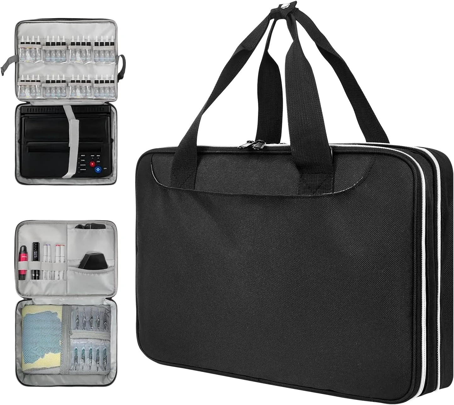 Tattoo Carrying Case, Tattoo Supplies Organizer, Double Layer Tattoo Tools Carrying Case Travel Bag for Tattoo Stencil Printer, Tatoo Pens Equipmen,Tattoo Ink,Equipment and Supplies(Black Bag)