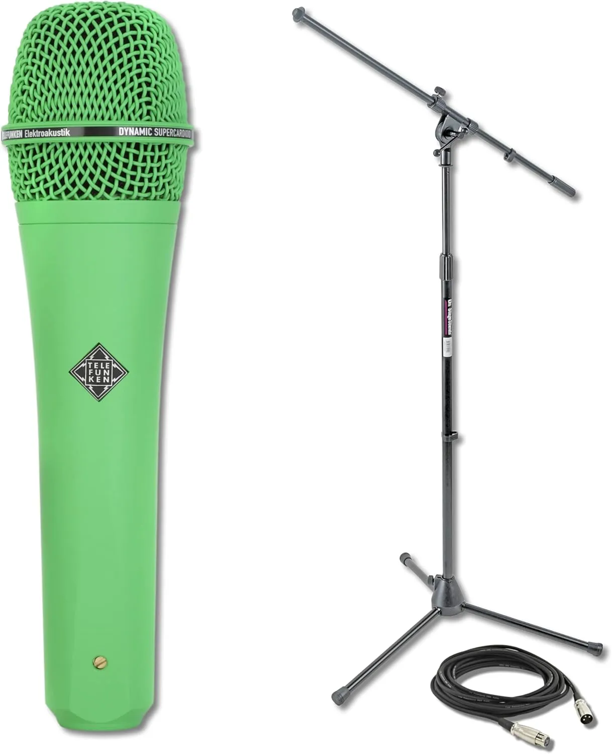 Telefunken M80 Green Dynamic Handheld Vocal Microphone with On-Stage MS7701B Boom Microphone Stand and Professional Grade XLR Cable