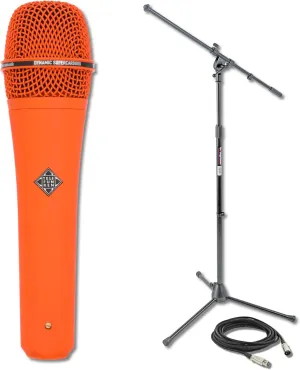 Telefunken M80 Orange Dynamic Handheld Vocal Microphone with On-Stage MS7701B Boom Microphone Stand and Professional Grade XLR Cable