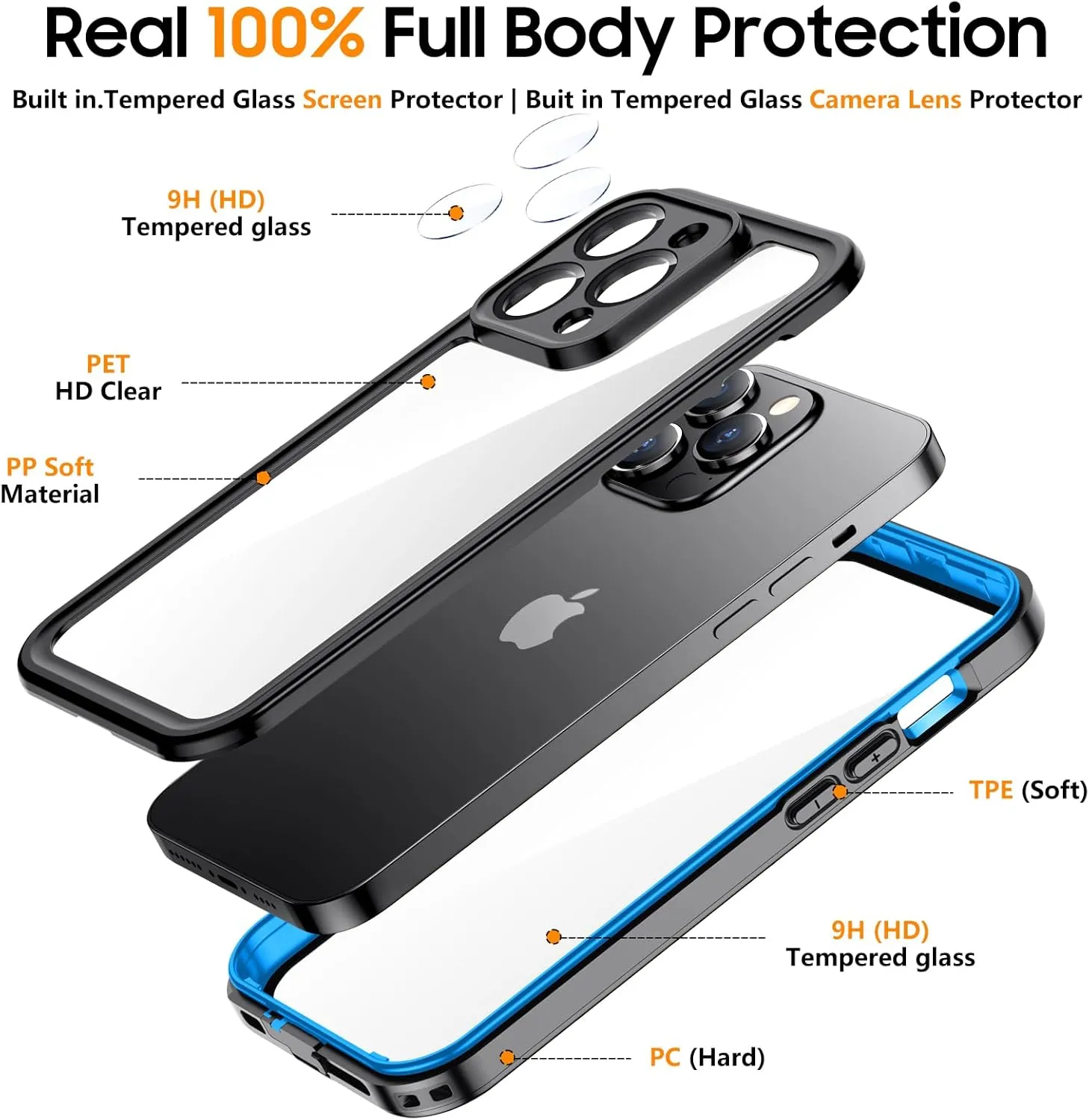 Temdan for iPhone 14 Pro Max Case Waterproof,[Built-in 9H Tempered Glass Camera Lens & Screen Protector] [Full Body Protection] [IP68 Waterproof] Shockproof Phone Case for iPhone 14 Pro Max 6.7" Blue