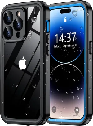 Temdan for iPhone 14 Pro Max Case Waterproof,[Built-in 9H Tempered Glass Camera Lens & Screen Protector] [Full Body Protection] [IP68 Waterproof] Shockproof Phone Case for iPhone 14 Pro Max 6.7" Blue
