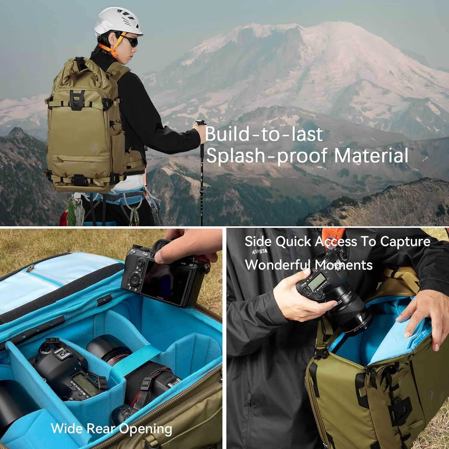 Tenzing 40L Water Resistant Large Travel Camera Backpack 16 inch Laptop Compartment with Rain Cover Fits DSLR, DSLR Cameras, Drone, Lenses,Tripod Brown