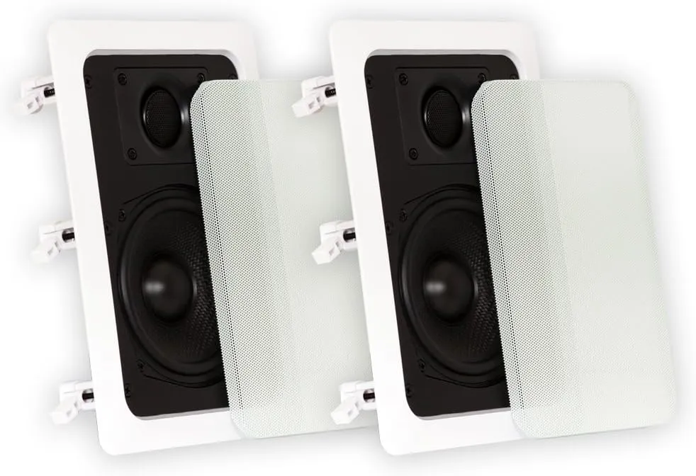 Theater Solutions TS50W in Wall Speakers Surround Sound Home Theater Pair, White, 5.25-Inch