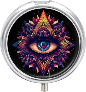 Third Eyeball Goth Eye Spiritual Round Pill Case Travel Pill Organizer Pill Box Portable Pill Containers for Women Men
