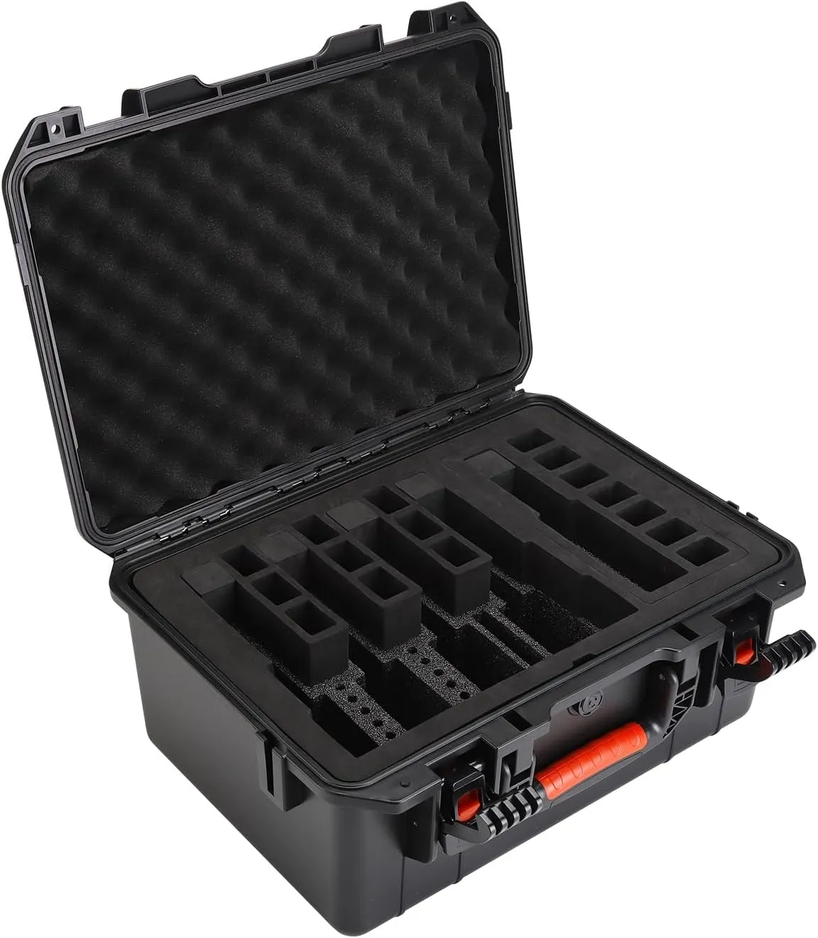 TIGERKING Hard Pistol Case for 5 Pistols & 16 Magazines – 18.11"x13.58"x8.46" Heavy Duty Waterproof Hard Shell Gun Cases, Lockable Handgun Storage Box with Pre-Cut Foam