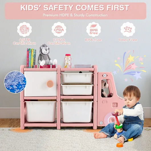 Toddler Truck Storage Organizer with Plastic Bins-Pink - Color: Pink