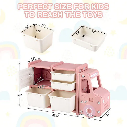 Toddler Truck Storage Organizer with Plastic Bins-Pink - Color: Pink