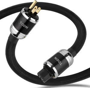 TODN Audiophile Power Cable 7 AWG HiFi Audio Power Cord for Speaker, Amp | O-C-C Cores, Carbon Fiber Shell, 24K Gold Plated US Plug, Φ17.5mm, 3ft/1m