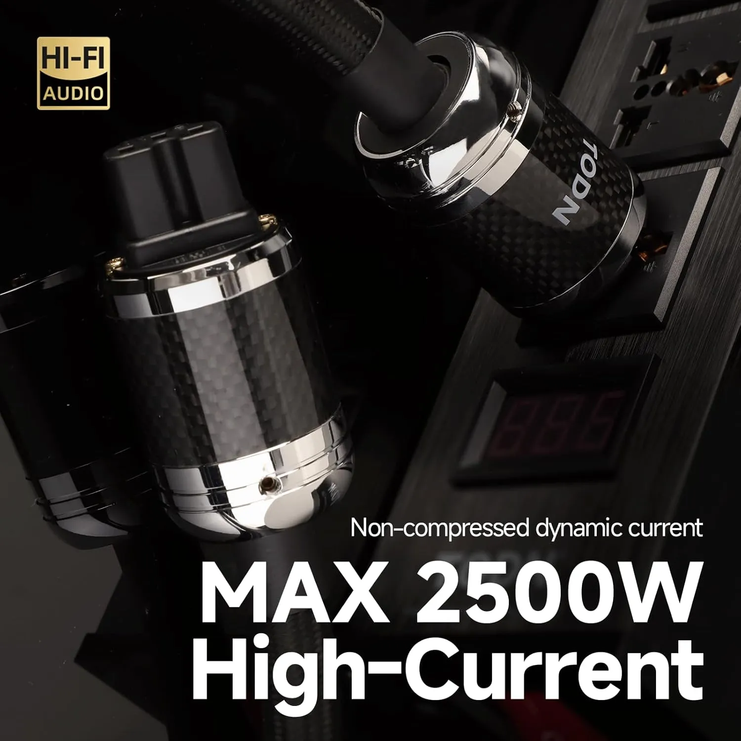 TODN Audiophile Power Cable 7 AWG HiFi Audio Power Cord for Speaker, Amp | O-C-C Cores, Carbon Fiber Shell, 24K Gold Plated US Plug, Φ17.5mm, 3ft/1m