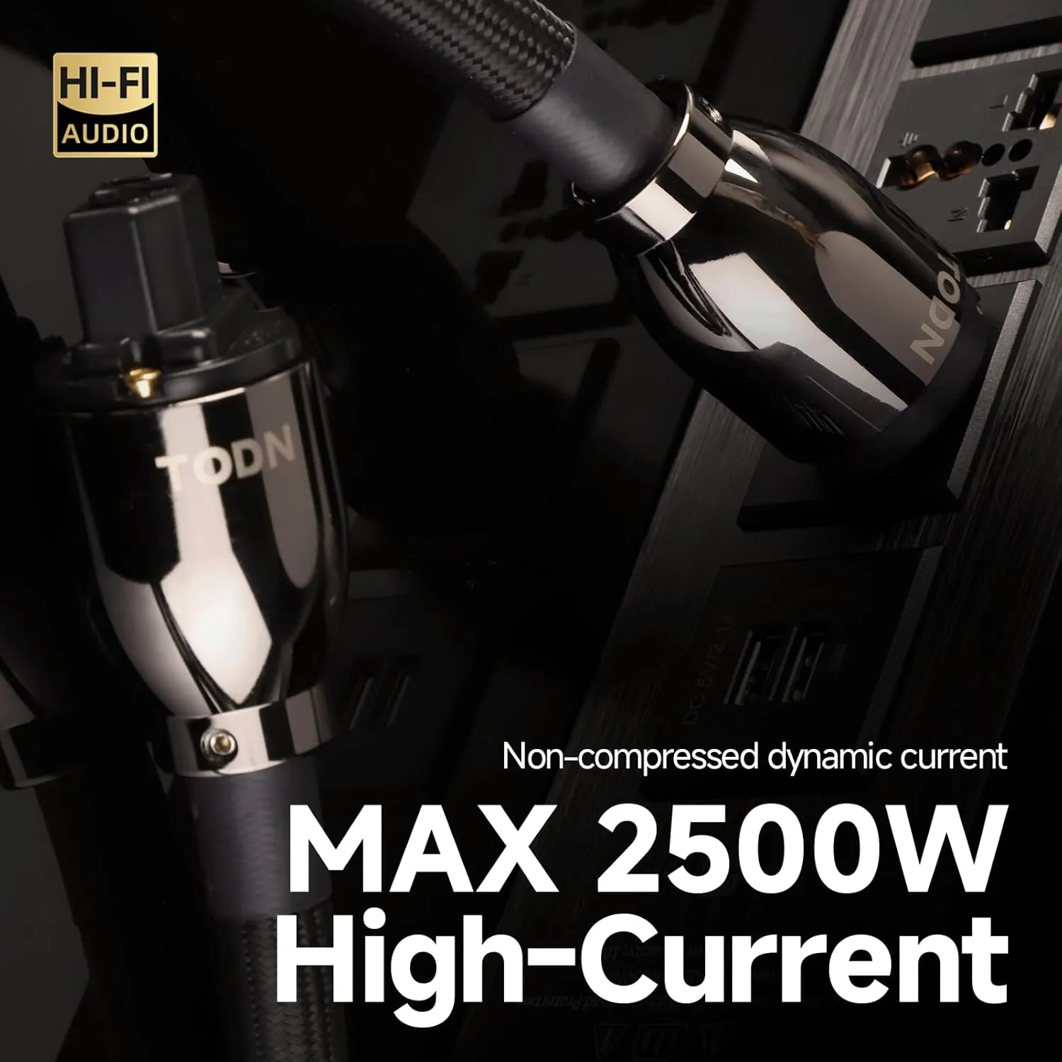 TODN HiFi Audio Power Cable for Audiophile with 7 AWG O-C-C Cores, 24K Gold Plated 3 Prong Power Cord Plug/IEC C15, Φ17.5mm, 3ft/1m