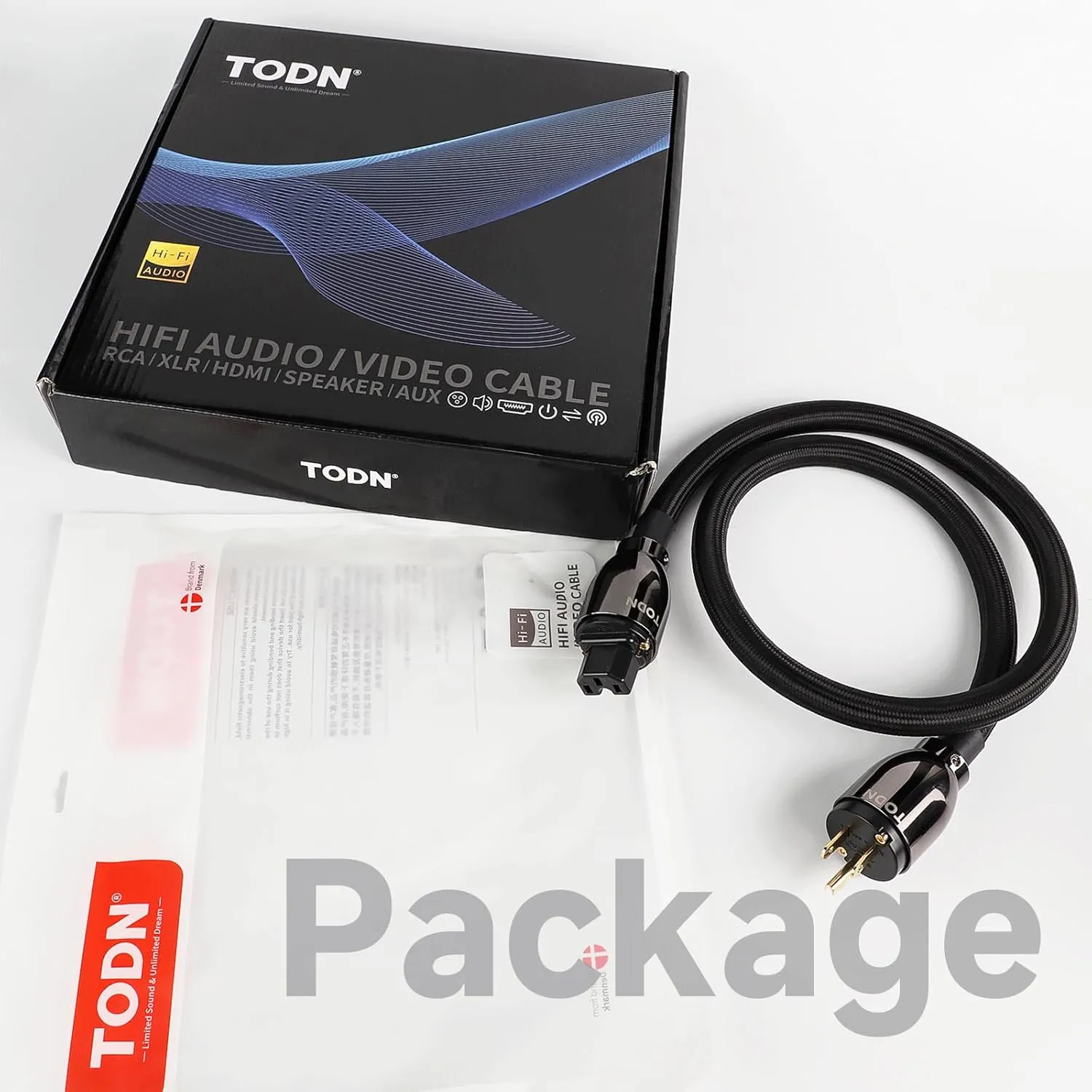 TODN HiFi Audio Power Cable for Audiophile with 7 AWG O-C-C Cores, 24K Gold Plated 3 Prong Power Cord Plug/IEC C15, Φ17.5mm, 3ft/1m