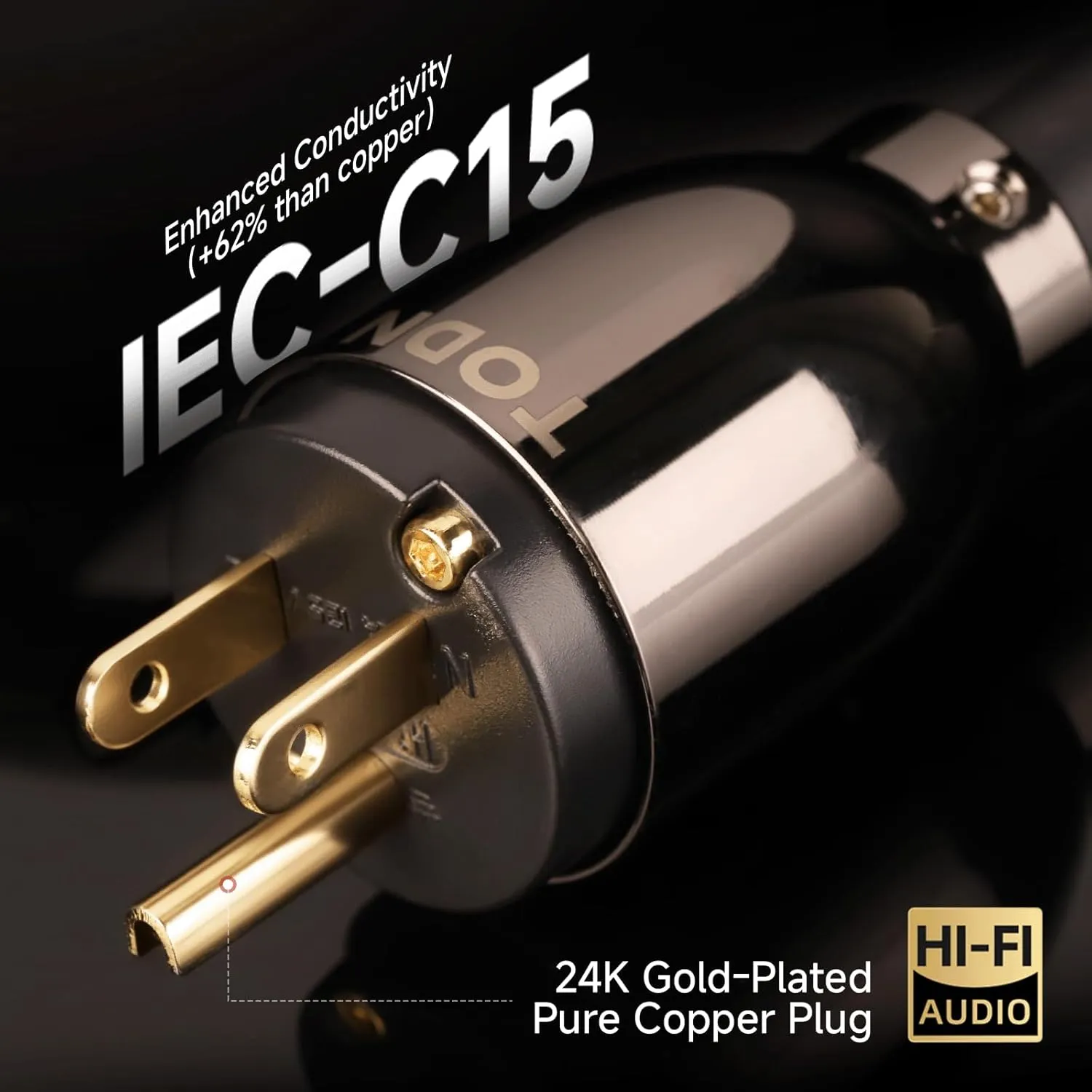 TODN HiFi Audio Power Cable for Audiophile with 7 AWG O-C-C Cores, 24K Gold Plated 3 Prong Power Cord Plug/IEC C15, Φ17.5mm, 3ft/1m