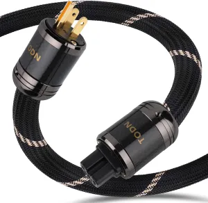 TODN Power Cable Audiophile 7 AWG OFC OCC Core HiFi Audio Power Cord with Carbon Fiber Shell, 24K Gold Plated 3 Prong Plug/IEC C15, Φ17.5mm, 6.5ft/2m