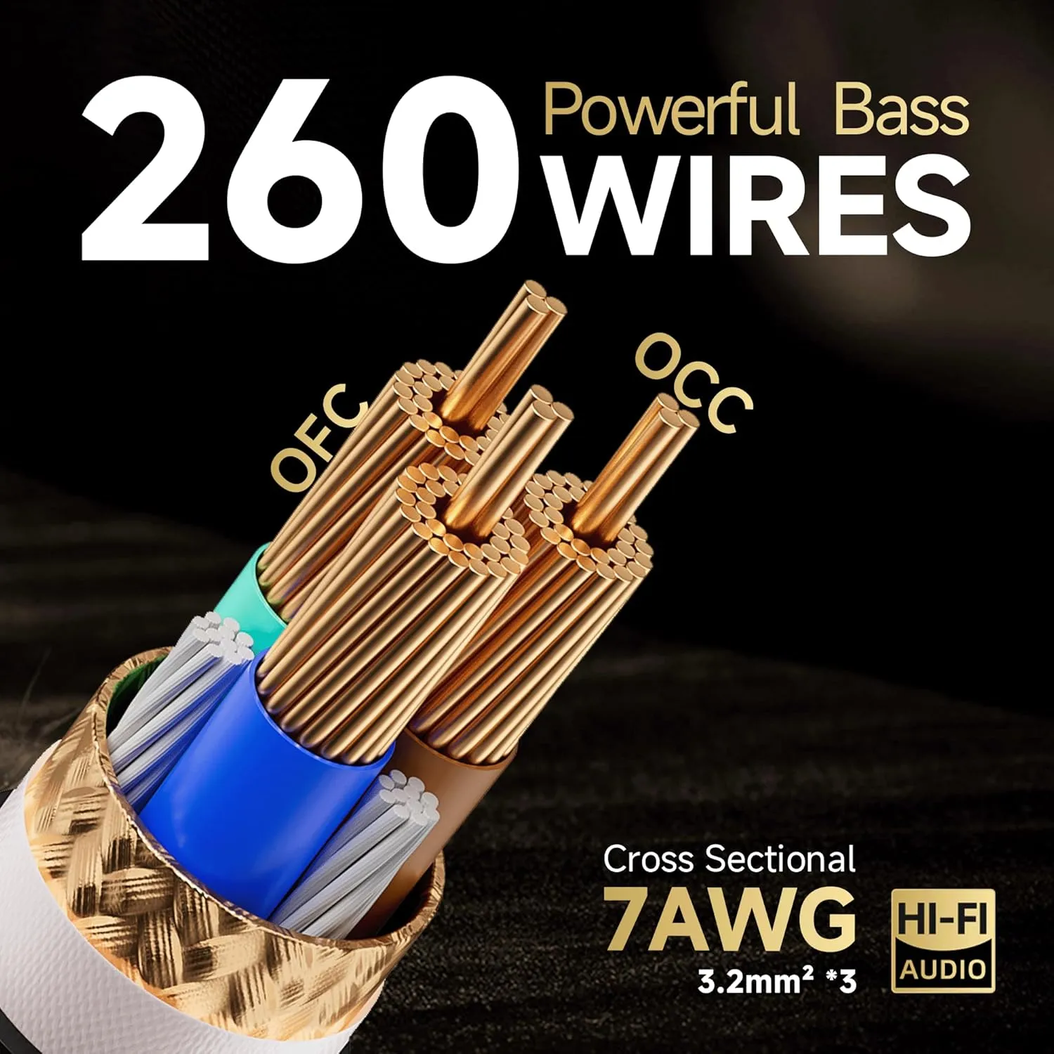 TODN Power Cable Audiophile 7 AWG OFC OCC Core HiFi Audio Power Cord with Carbon Fiber Shell, 24K Gold Plated 3 Prong Plug/IEC C15, Φ17.5mm, 6.5ft/2m
