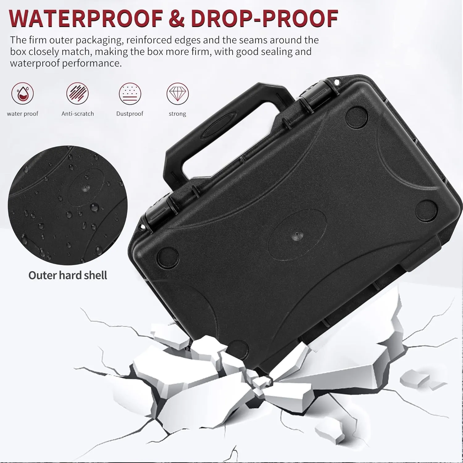 TORIBIO 11 Inch Hard Shell Carrying Case, IP67 Waterproof Portable Hard Case with Pre-Diced Foam, Customizable Foam for Microphone & Recorder, Equipment and More,11.6"x8.1"x4"