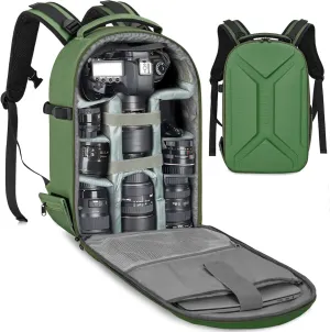 TORIBIO Hardshell Camera Backpack, DSLR/SLR/Mirrorless Photography Camera Bag, Waterproof Camera Case with Tripod Holder & Laptop Compartment Compatible with Canon/Nikon/Sony, Army Green