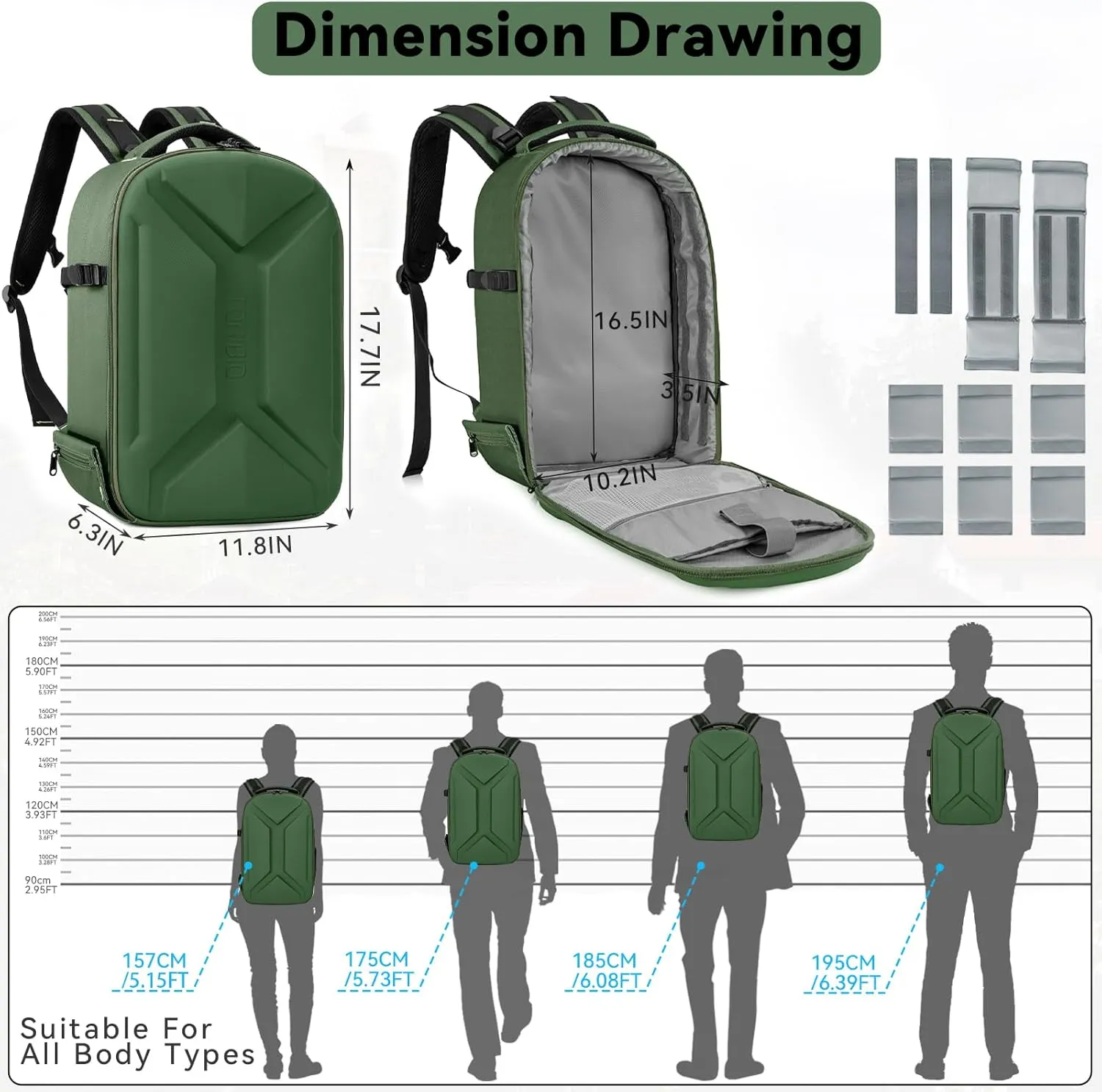 TORIBIO Hardshell Camera Backpack, DSLR/SLR/Mirrorless Photography Camera Bag, Waterproof Camera Case with Tripod Holder & Laptop Compartment Compatible with Canon/Nikon/Sony, Army Green