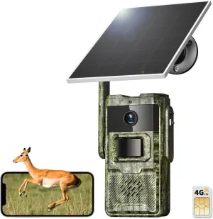 Trail Camera, 2.7K Game Cameras Cellular Trail Cameras with Night Vision Motion Activated IP66 Waterproof 4G LTE Cellular Cam 940nm No Glow Infrared LEDs Solar Powered Live Streaming Security Camera