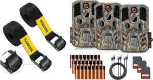 Trail Camera 3 Pack 30MP 1920P HD Straps 2 Pack,Polyester Fiber Deer Camera Straps for Hunting Cameras Accessory,IP66 Waterproof 2.0''LCD Wildlife Camera for Monitoring