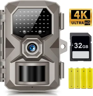 Trail Camera, 4K 48MP Trail Game Camera with Night Vision 0.1s Trigger Motion Activated, IP66 Waterproof Deer Cam 130°Wide Angle with 48pcs No Glow LEDs for Outdoor Wildlife Monitoring